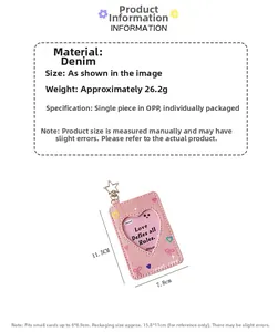 Pink denim card holder with heart-shaped window and star keychain weighs 26.2g