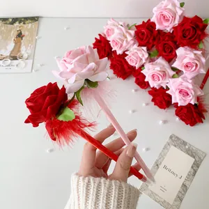 Elegant rose floral ballpoint pens with feathers for desk decoration and gifts