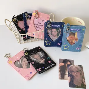 Y2K Denim Star Card Holder Heart Cutout Photo Sleeve Bag Pendant Keychain For Idol Cards Small Card Bag Women Jewelry