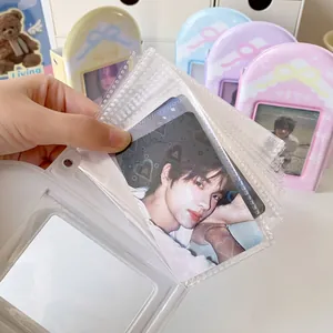 Mini macaron PVC photocard binder with heart cutout and bow for idol card collection