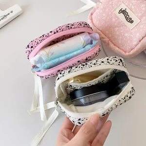 Quilted mini square pouch with ink splash pattern for cosmetics and earphones