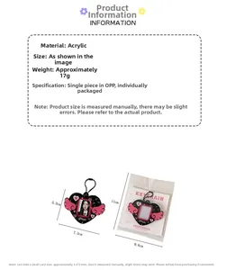 Detailed size specifications for heart winged acrylic photocard holder with keychain