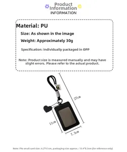Close-up of black PU leather ID card holder with heart pendant and 27cm detachable lanyard