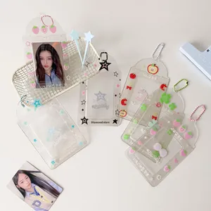 Transparent PVC photo card holder with cute cartoon patterns and colorful bead chains