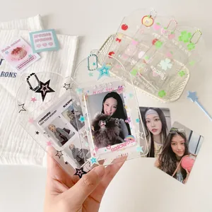 Glitter PVC card holder for 3-inch polaroids with star patterns and a bead chain