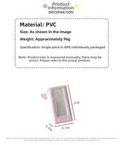 Pink PVC photocard album details showing 40 card capacity and dimensions of 17x8.1x2.5 cm