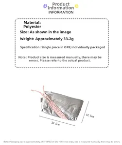 Silver polyester pencil pouch with pink strap showing 22.5x12.5cm size and 33.2g weight