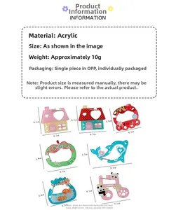 Detailed size specifications for various acrylic cartoon backpack charm clips and hooks