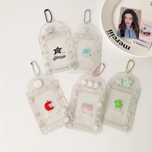 Detailed flat lay of 5 transparent glitter PVC card holders with cute resin charms and beads