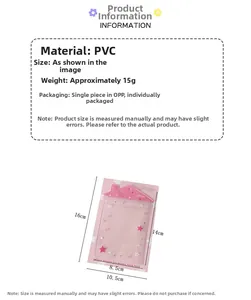 Detail showing dimensions of the pink house-shaped PVC doll storage bag with star patterns