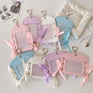 Süße Schleife PU Leder Fotokartenhalter Herz Metallhaken Ausweis Etui Für Damen Mädchen Tasche Deko Ballett-Stil