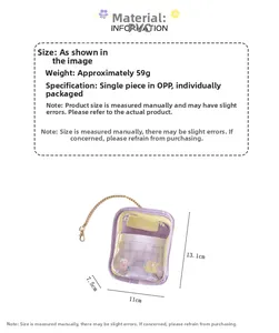 Detailed view of the clear purple PVC plush doll storage bag with dimensions and weight