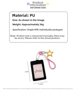 Detailed view of the 11x7.4cm PU card holder with star pendant and size dimensions