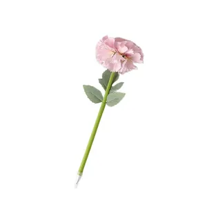 Pink carnation flower ballpoint pen with green stem design for home or office decor
