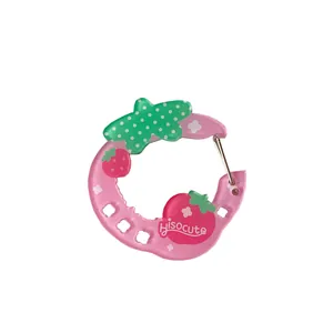 Pink acrylic strawberry keychain with metal clip and Hisocute design for bag decoration