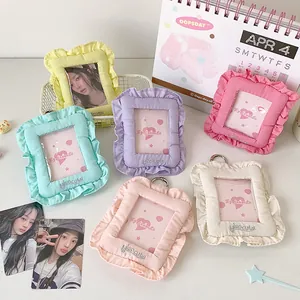 Cute Fabric Ruffle Photocard Holder Polyester 3 Inch Polaroid Photo Display Case Korean Style Idol Card Storage Keychain Bag Charm