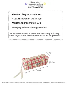 Detailed size specifications for the checkered cherry pencil pouch 19x9.5x8cm