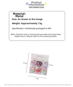 Detail specifications of 25mm cartoon tinplate badges set with 6 pieces