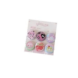 Set of 6 cute 25mm cartoon metal badges with peach panda and heart patterns for bags