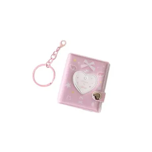 Mini album foto rosa portachiavi con finestra a cuore e motivo stella per carte collezionabili