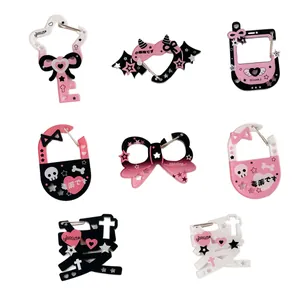Y2K style acrylic carabiner charms with heart, bat wings and skull designs for bags