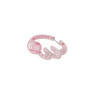 Pink floral wing-shaped carabiner for backpack with Japanese art and metal clip