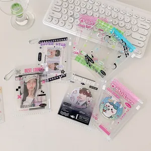 Transparent PVC Card Holder With Metal Ball Chain Zipper Sleeve For Photos Polaroids Cute Korean Style Stationery Storage