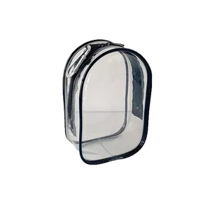 Estuche de PVC transparente con cremallera negra y mosquetón de metal duradero