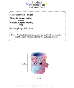 Dimensiones del portalápices de felpa con forma de gato: 10,7 cm de alto y 8,7 cm de ancho