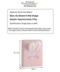 Gedetailleerde maatspecificaties voor de roze pluche konijn A5 fotokaartbinder 23,5x18x5cm