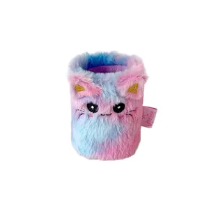 Süßer Plüsch-Katzenhalter in rosa-blauem Batik-Webpelz mit Pailletten-Ohren