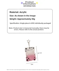 Detailed size chart for pink gradient star acrylic card holder with star keychain