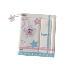 Star themed pastel photo album with 4-grid pocket pages and matching star charm
