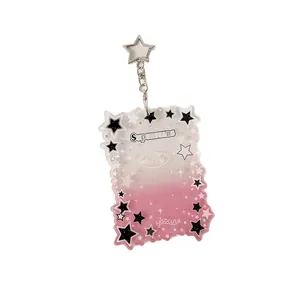 Pink and white gradient star acrylic photocard holder with star shaped metal keychain