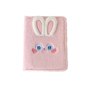 Pink plush rabbit A5 binder album with cute embroidery and 3-inch photo card sleeves