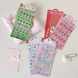5 sheets of cute 3D epoxy strawberry and clover stickers for DIY journal decor