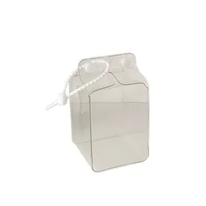 Sac de présentation transparent en PVC forme brique de lait avec poignée en perles