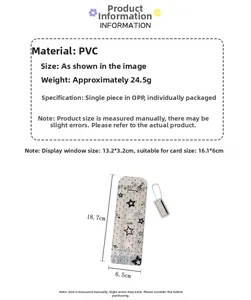 Detailed specs of the transparent glitter PVC photo card holder with stars and dimensions