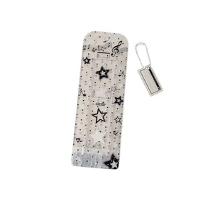 Clear glitter PVC photocard holder with music star pattern and ball chain attachment