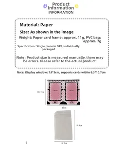 Detailed size chart for polaroid film frames and PVC storage bags with dimensions