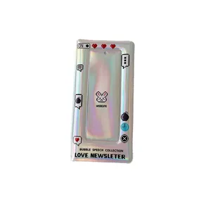 Silver laser photocard album with pixel art rabbit and colorful holographic reflection