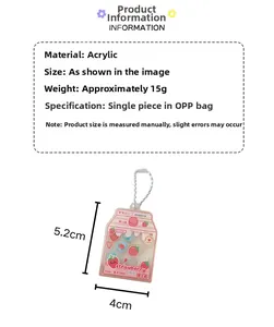 Vue détaillée des dimensions du porte-clés acrylique lait fraise avec hauteur de 5,2 cm