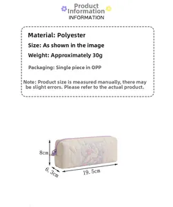 Quilted pencil case with bunny print and 19.5x8x6.3cm size dimension markings