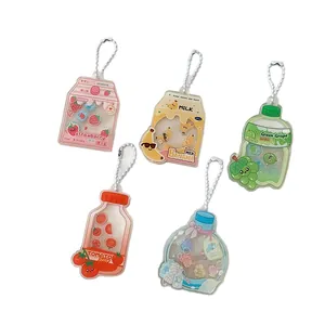 Porte-clés créatifs en acrylique avec bouteilles de soda colorées et motifs mignons