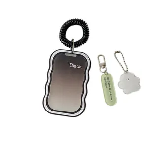 Minimalist black gradient silicone card holder with green charm and spiral wristband