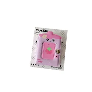 Mini strawberry photo card holder in pink and purple with metal snap closure and cute design