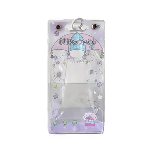 Cute purple PVC doll display storage bag with cartoon stars and clear view window