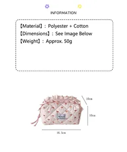 Detailed size specifications of the cherry plaid cosmetic bag with 16.5x10x10cm dimensions