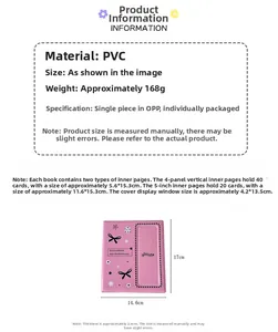 Rosa PVC-Fotoalbum mit Abmessungen 17x14,6 cm und Details zu den Innenseiten-Formaten