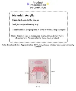 Detailed size parameters of pink wing acrylic photo card holder keychain with dimensions